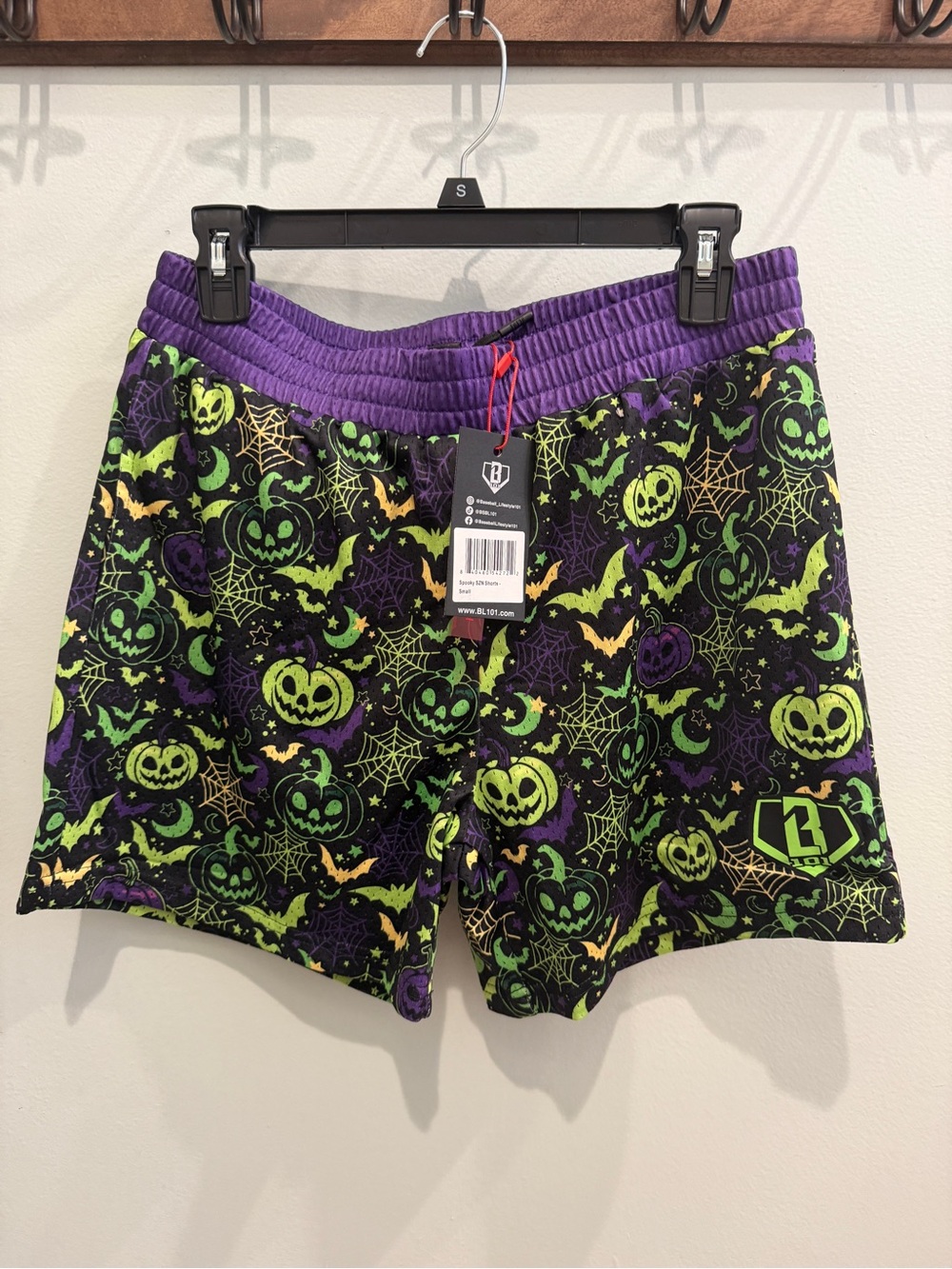 Men's Halloween Print Athletic Shorts in Purple & Green - LNY Apparel